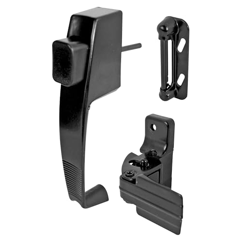 Prime-Line K 5071 Push Button Latch w/ Tie Down, Single Unit, Black – Designed to Accommodate Multiple Surfaces, Complete with Night Lock, Contemporary Design (Single Pack) - color: Black