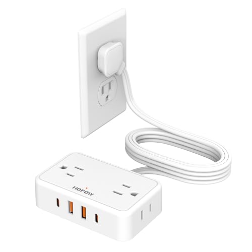 Flat Plug Extension Cord, 6 Ft Ultra Thin Power Strip with 4 AC Wide Spaced Outlets and 4 USB (2 USB-C) Ports, No Surge Protector for Cruise Ship, White Extension Cord for Travel Home Office - color: White, size: 6 Ft