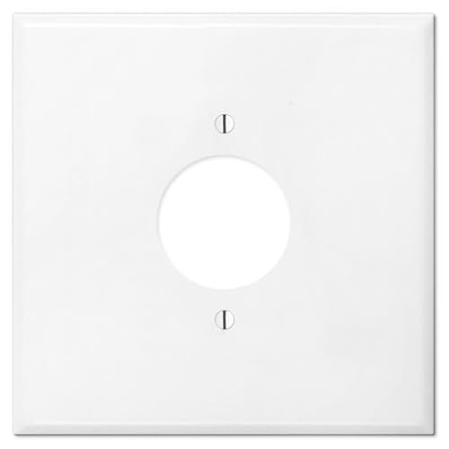 OVERSIZED Metal Outlet Cover, 2 Gang Jumbo Outlet Cover (for 1 Centered Device), Wall Plate Cover for 1.406" Single Simplex Style Receptacle, Steel Painted White - UL Listed, 5.5" x 5.5" - Made in USA - color: Simplex Outlet