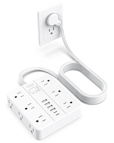 Surge Protector Power Strip 15 Ft Cord, HUNIAN Flat Plug Extension Cord with 12 Widely Spaced Outlets 6 USB Charger (2 USB C Ports), Desk Charging Station for Home Office Supplies, Dorm Room, White - color: White, size: 15FT