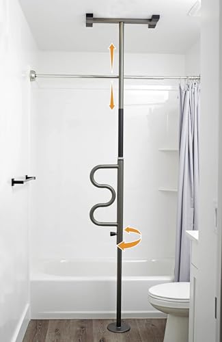 Stander Wonder Pole, Security-Pole and Curve Grab Bar, Tension Mounted Floor to Ceiling Transfer-Pole for Seniors, Elderly Adults, Bathroom Safety Assist and Stability Rail, Graphite - color: Graphite