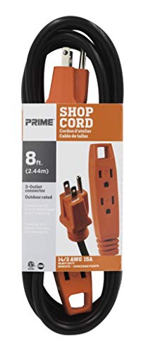 Prime Wire & Cable EC890708 8-Foot 14/3 SJT 3-Outlet Indoor Shop Cord, Black and Orange