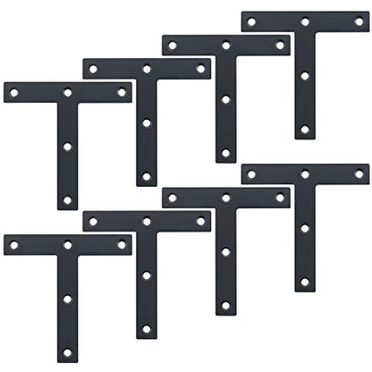 Alise ''T'' Flat Brackets,Corner Bracket Black Corner Brace Mending Plate Repair 120mmX120mm Stainless Steel Flat Braces for Wood Tables, Chairs, Sofas, Beds, Cabinets, Doors and Windows,Pack of 8 - size: 120x120mm, style: Matte Black