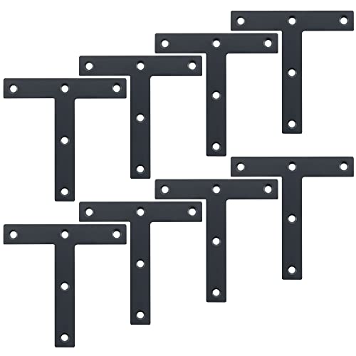 Alise ''T'' Flat Brackets,Corner Bracket Black Corner Brace Mending Plate Repair 120mmX120mm Stainless Steel Flat Braces for Wood Tables, Chairs, Sofas, Beds, Cabinets, Doors and Windows,Pack of 8 - size: 120x120mm, style: Matte Black