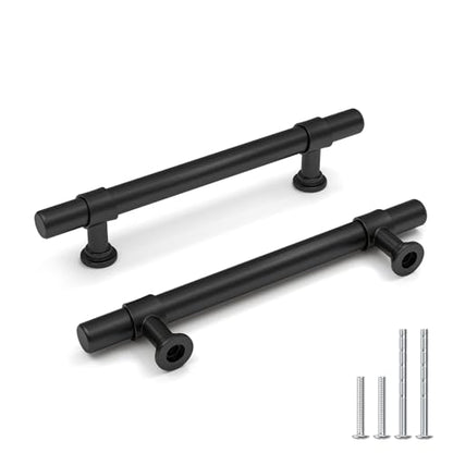 Goldenwarm 10 Pack Black Cabinet Handles Matte Black Cabinet Pulls - LST18BK96 Kitchen Drawer Pulls Rustic Drawer Handles 3-3/4 Inch Hole Center T Bar Dresser Hardware - color: Black, size: 3-3/4 in Hole Center (96mm)
