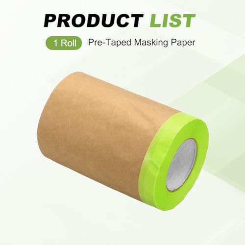 HARFINGTON Pre-Taped Masking Paper, 6" x 49 ft Paint Adhesive Protective Paper Painter Tape and Drape for Masking Auto Body Covering Wall Skirting Frames, Green - color: Green, size: 6 IN x 49 FT