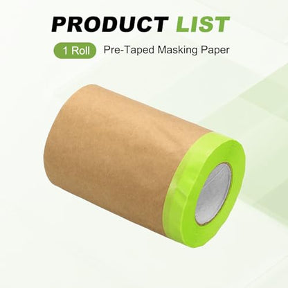 HARFINGTON Pre-Taped Masking Paper, 6" x 49 ft Paint Adhesive Protective Paper Painter Tape and Drape for Masking Auto Body Covering Wall Skirting Frames, Green - color: Green, size: 6 IN x 49 FT