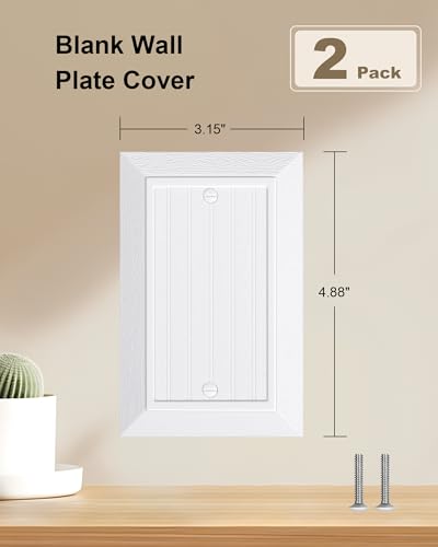 2-Pack Classic Beadboard Single Blank Wall Plate, Unbreakable Polycarbonate Wall Plate Cover, Pure White 1 Gang Wall Plate for Unused Outlets/Switches - color: Pure White, size: 1 Blank 2PK