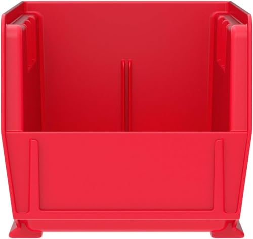 Akro-Mils 30230 AkroBins Plastic Storage Bins, Space-Saving Stackable Bins for Garage, Pantry, Craft Organization, 11" x 5" x 5", Red, 12-Pack - color: Red