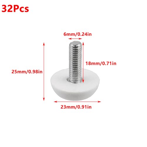 Antrader Furniture Lvelers,M6 x 18mm Table Leg Levelers,Levelling Foot Screw on Furniture Glides Foot Adjuster Mini Adjustable Feet, 23mm Base Diameter,White,32 Pack - color: White, size: M6 x 18mm-32Pcs