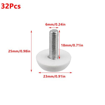 Antrader Furniture Lvelers,M6 x 18mm Table Leg Levelers,Levelling Foot Screw on Furniture Glides Foot Adjuster Mini Adjustable Feet, 23mm Base Diameter,White,32 Pack - color: White, size: M6 x 18mm-32Pcs