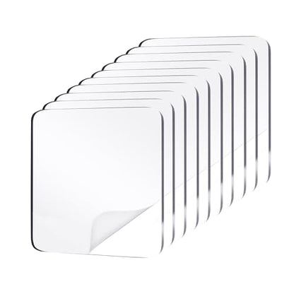 10 PCS 2.4" Clear Double Sided Adhesive Pads for Mounting, Waterproof Sticker Strong Heavy Duty Square Sticky Patch Walls Hanging Nano Gel Tape for DIY Craft Home Office