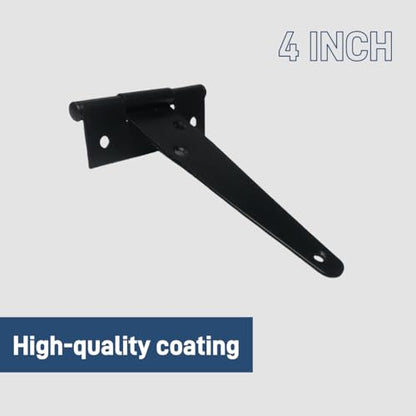 6 Pack 4 Inch Black Hinges T-Strap Hinges for Wood Doors, Steel Black Powder Coated Outdoor shed Door Hinges/barn Door Hinges, gate Hinges for Wooden Fences, Includes Screws (Light Duty) - size: 4IN-6PCS