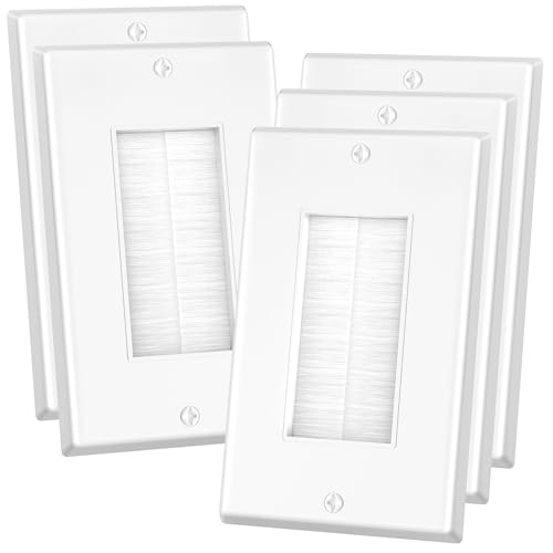 Brush Wall Plate, 5 Pack Single Gang Wall Plate Cable Pass Through for Low Voltage Wires, Cord Hider for Wall Mount TV, White - color: White