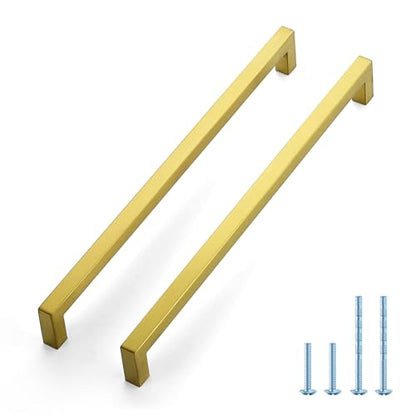 JOY DECOR 2 Pack Gold Cabinet Handles, 11-1/3 Inch Hole Center Cabinet Pulls – Square Stainless Steel Kitchen Knobs for Drawers, Dressers, Cupboards & Vanities - size: 11-1/3 Inch Hole Center