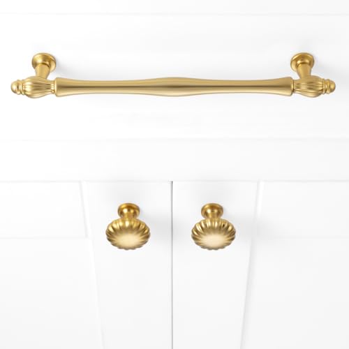 Brushed Gold Cabinet Knobs Gold Drawer Knobs, 10 Pack 1-1/4 Inch, 2510 Single Hole Cabinet Pulls for Kitchen Cabinets Drawers Bedroom Dresser Cupboard Bathroom Vanity - color: Brushed Gold, size: Single Hole