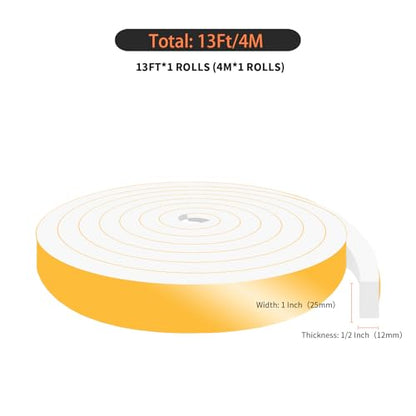 Weather Stripping Door Seal,Weather Stripping,Soundproof,Cold Insulation,High Density CR Foam Insulation Tape for Door, Front Door Frame, Windows(White,1 in x 1/2 in x 13Ft) - size: 1 In x 1/2 In x 13 Ft