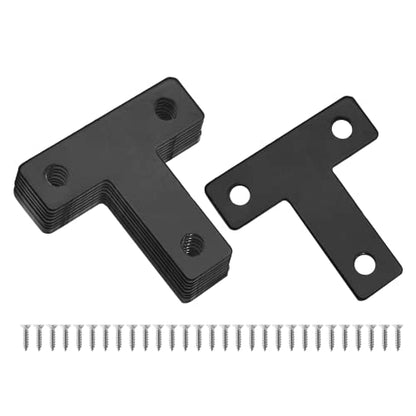 Uenhoy 20 Pcs T Shape Flat Mending Plates 40mm x 40mm (1.57" x 1.57") T Corner Braces T Bracket Connector Fixing Repair Plates for Furniture, Black - size: 40x40mm/1.57"x1.57", style: T Shape