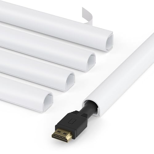 ZhiYo 71in Wire Covers for Cords on Wall, One Cord Hider, Self-Adhesive Cord Covers for Wires on Wall, Paintable TV Cable Hider, White Cable Management Raceway Kit, 5X L14.2in, W0.5in H0.4in - color: White, size: 0.5in W X 0.4in H X 71in L