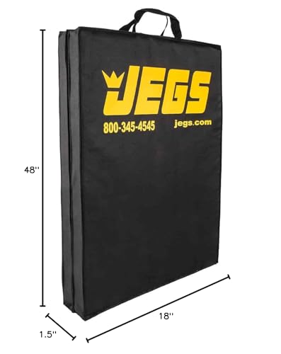 JEGS Foldable Pit Mat - 48" x 18" Unfolded Work Pad, 24" x 18" Folded Mechanics Pad - 1.5" Thick Foam Padding, Heavy-Duty Stain & Tear Resistant Fabric, Built-in Carry Handle, Black Mechanic Mat