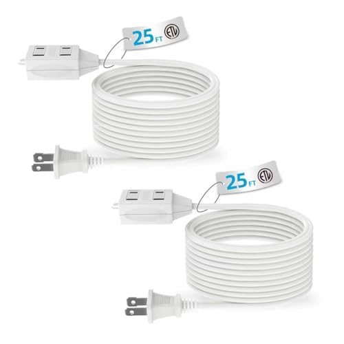 TiFFCOFiO Indoor Extension Cord, 2 Prong 25 Feet Extension Cord, 3 Polarized Outlets with Safety Slide Windows,13A/1625W, 16 AWG, 2 Packs (25FT 2 Pack) - size: 25FT 2 Pack