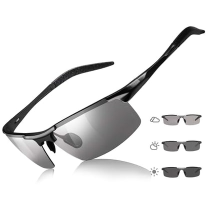 TJUTR Mens Photochromic Sunglasses Day & Night Driving Z87 Sun Glasses Polarized UV400 Protection Safety Glasses - color: B Black/Z87 Photochromic Polarized Safety Lens