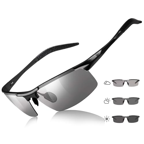 TJUTR Mens Photochromic Sunglasses Day & Night Driving Z87 Sun Glasses Polarized UV400 Protection Safety Glasses - color: B Black/Z87 Photochromic Polarized Safety Lens