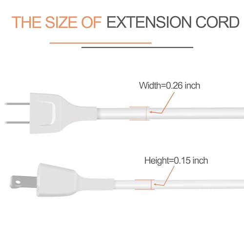 White Extension Cord 10FT (3m) Thin Flexible Light Duty for Indoor Use 625W 125V 5A 2 Prong Power Cable Plug Ideal for Heather, Humidifier, Holiday Lights, Lamps, Security Cameras, Appliance (1 Pack) - size: 10FT White (1 Pack)