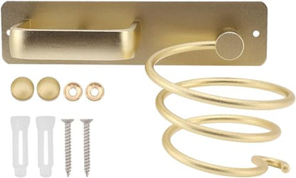 YUET Hair Dryer Holder Hairdryer Station Wall Mounted Shelf Bracket Straightener Stand Hanger Organizer Blow Storage w/Cable Tidy Rack for Dressing Table Bathroom Aluminum Professional, Gold Brass - color: Gold