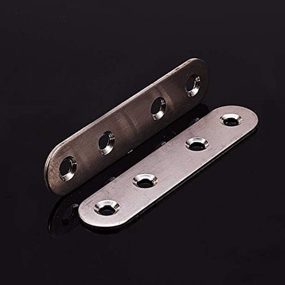 MroMax 10Pcs 201 Stainless Steel Straight Brackets 3.15" x 0.67" Flat Straight Braces Brushed Metal Fixed Connecting Plate for Repairing Furniture, Bookcase, Table, Chair Legs 4 Holes with Screws - size: 3.15"x 0.67"x 0.08"(LxWxT)