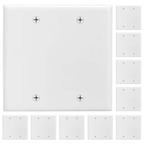 Cmple - 2 Gang Blank Wall Plate, Standard Size, Polycarbonate Thermoplastic Panel GFCI Wall Plate with Screws - White - color: Blank 2 Gang White, size: 10 Pack