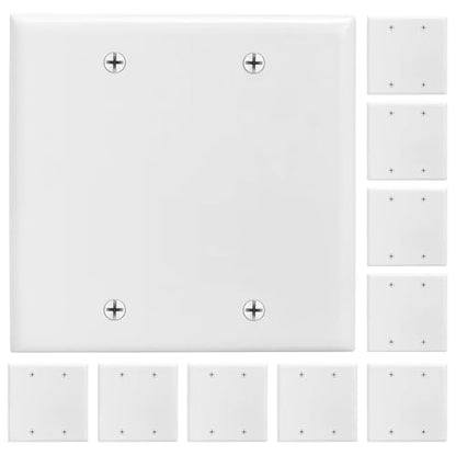 Cmple - 2 Gang Blank Wall Plate, Standard Size, Polycarbonate Thermoplastic Panel GFCI Wall Plate with Screws - White - color: Blank 2 Gang White, size: 10 Pack