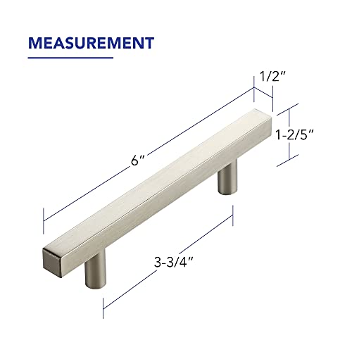 10 Pack Brushed Nickel Cabinet Handles with 3-3/4 Inch (96 mm) Hole Center, Square Kitchen Hardware for Cabinets & Drawers, Stainless Steel Pulls, 6 Inch Overall Length - color: Brushed Nickel Square T-Shaped, size: 3-3/4" Hole Center
