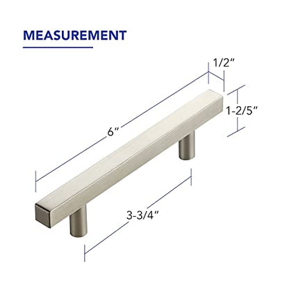 10 Pack Brushed Nickel Cabinet Handles with 3-3/4 Inch (96 mm) Hole Center, Square Kitchen Hardware for Cabinets & Drawers, Stainless Steel Pulls, 6 Inch Overall Length - color: Brushed Nickel Square T-Shaped, size: 3-3/4" Hole Center