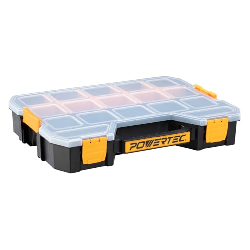 POWERTEC Stackable Tool Box Organizer with Removable Dividers - 17 Compartments, Interlocking, Portable Design (72118) - color: Stackable Tool Box Medium, size: Medium 17 Compartments