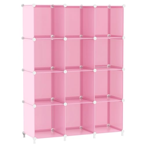 AWTATOS Cube Storage Organizer Protable Closet Organizers and Storage for Kids DIY Stackable 12 Cube Storage Shelves Clothes Organizer for Bedroom, Home, Pink - color: Pink
