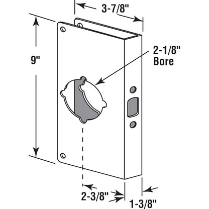 Prime-Line U 9585 Stainless Steel Lock and Door Reinforcement Plate for 1-3/8 In. Thick Doors, Stainless Steel Finish (Single Pack)