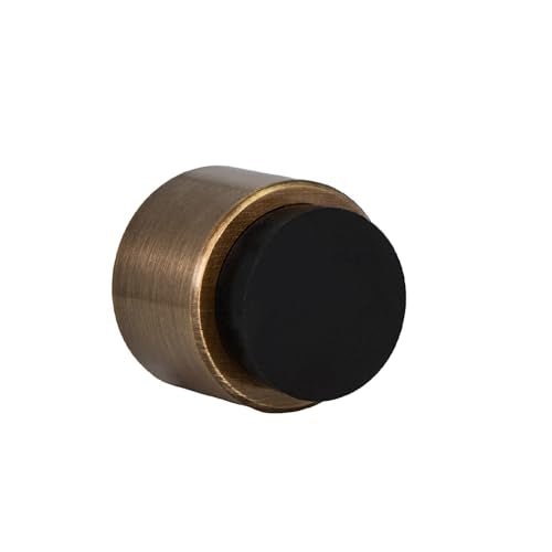 EVI Door Stoppers | Brass Door Handle Stopper - Adhesive and Screw Installation - Protector Rubber - 1.1x1.1In Aged Leather Finish Doorstop - color: Leather Brass - Black Rubber