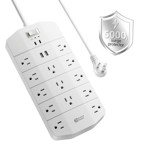 Power Strip,SUPERDANNY 5000 Joules Surge Protector with 13 AC Outlets 2 USB-A & 2 USB-C PD 20W Fast Charging Heavy Duty 14AWG/3C Industrial Grade 6ft Extension Cord for Workbench Home Office White - color: White, size: 6ft