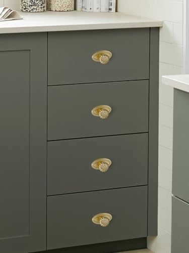 Brushed Gold Cabinet Knobs 10 Pack with Base Brass Drawer Pulls Kitchen Cupboard Bathroom Dresser Cabinet Hardware Handles Zinc Alloy - color: Brushed Gold, size: Knob with Base