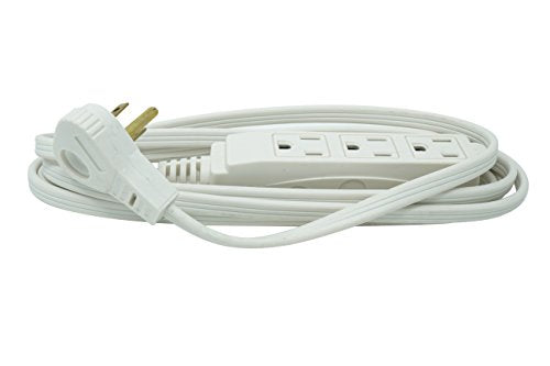 Woods SlimLine Indoor Flat Extension Cord, 8 Ft, 16 Gauge Right Angle Plug, 3 Polarized Outlets, 125 Volts, White, 2241 - size: 8 Foot (Pack of 1)