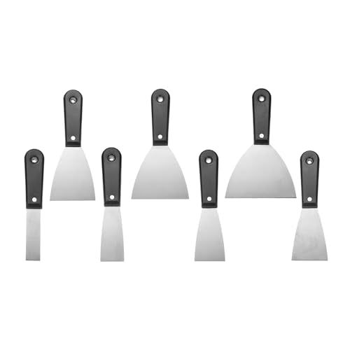uxcell 7pcs Putty Knife Set 1/1.5/2/2.5/3/4/5 Inch Carbon Steel Paint Scraper Flexible Drywall Repair Mud Knife for Removing Cement Wallpaper Mud Adhesive Taping