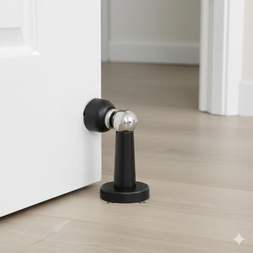 Door Stopper, Heavy Duty Stainless Steel, Strong Magnetic Stop, Catch, Powerful Holder for Bedroom, Bathroom, Kitchen, Keep Your Door Open (Black)
