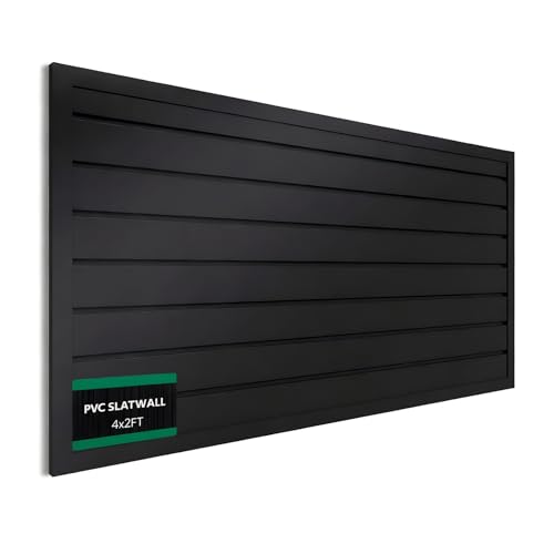Slat Wall Paneling 4x2 ft Garage Organizer Storage System - Heavy Duty PVC Slatwall Panels for Garage Organizer Product, PVC Wall Mounted Tool Storage Slate Board for Home and Workshop (Black) - color: Black, size: 4FT X 2FT