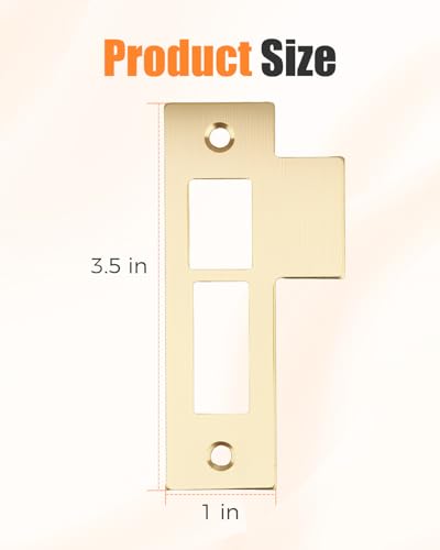 2 Pcs Brushed Brass Door Strike Plate Latch with Screws Solid Brass Replacement Latch Striker Keeper for Mortise, Striker, Keeper, 3-1/2" (3.5 Inch)