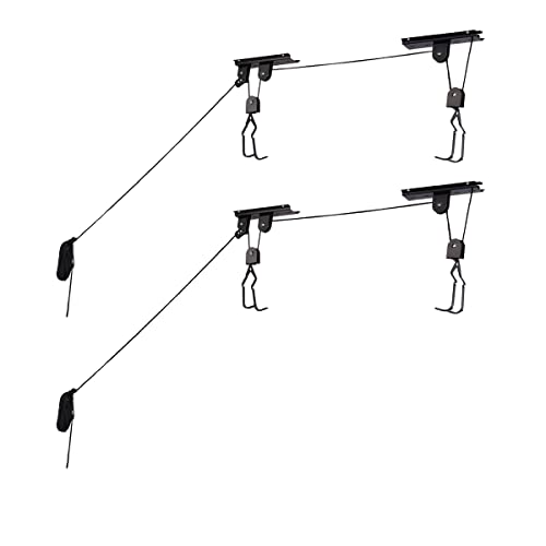Bike Hanger - Overhead Hoist Pulley System with 100lb Capacity for Bicycles or Ladders - Secure Garage Ceiling Storage by Rad Sportz - size: 2-Pack