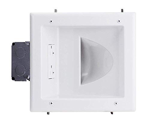 DATA COMM Electronics 45-0032-WH Commercial Grade Recessed AV/HDMI Cable Conceal Plate, 20 Amp Dual Power Receptacle, White – Low Profile, Large Cable Pass-Through, Secure Drywall Mounting - style: with 20 Amp Dual Power Receptacle