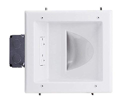DATA COMM Electronics 45-0032-WH Commercial Grade Recessed AV/HDMI Cable Conceal Plate, 20 Amp Dual Power Receptacle, White – Low Profile, Large Cable Pass-Through, Secure Drywall Mounting - style: with 20 Amp Dual Power Receptacle
