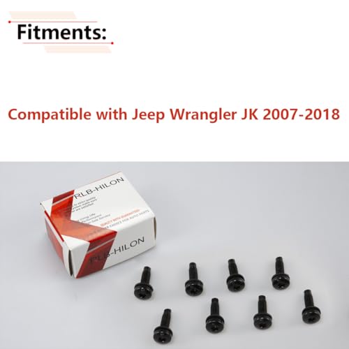 RLB-HILON 8PCS Screws Bolts M8 x 1.25 Compatible with Jeep Wrangler JK 2007-2018, for Pillars, Windshield Frame, Headlight, Door Hinges, Tail Light, Roll Bar