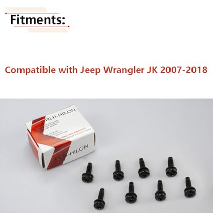 RLB-HILON 8PCS Screws Bolts M8 x 1.25 Compatible with Jeep Wrangler JK 2007-2018, for Pillars, Windshield Frame, Headlight, Door Hinges, Tail Light, Roll Bar